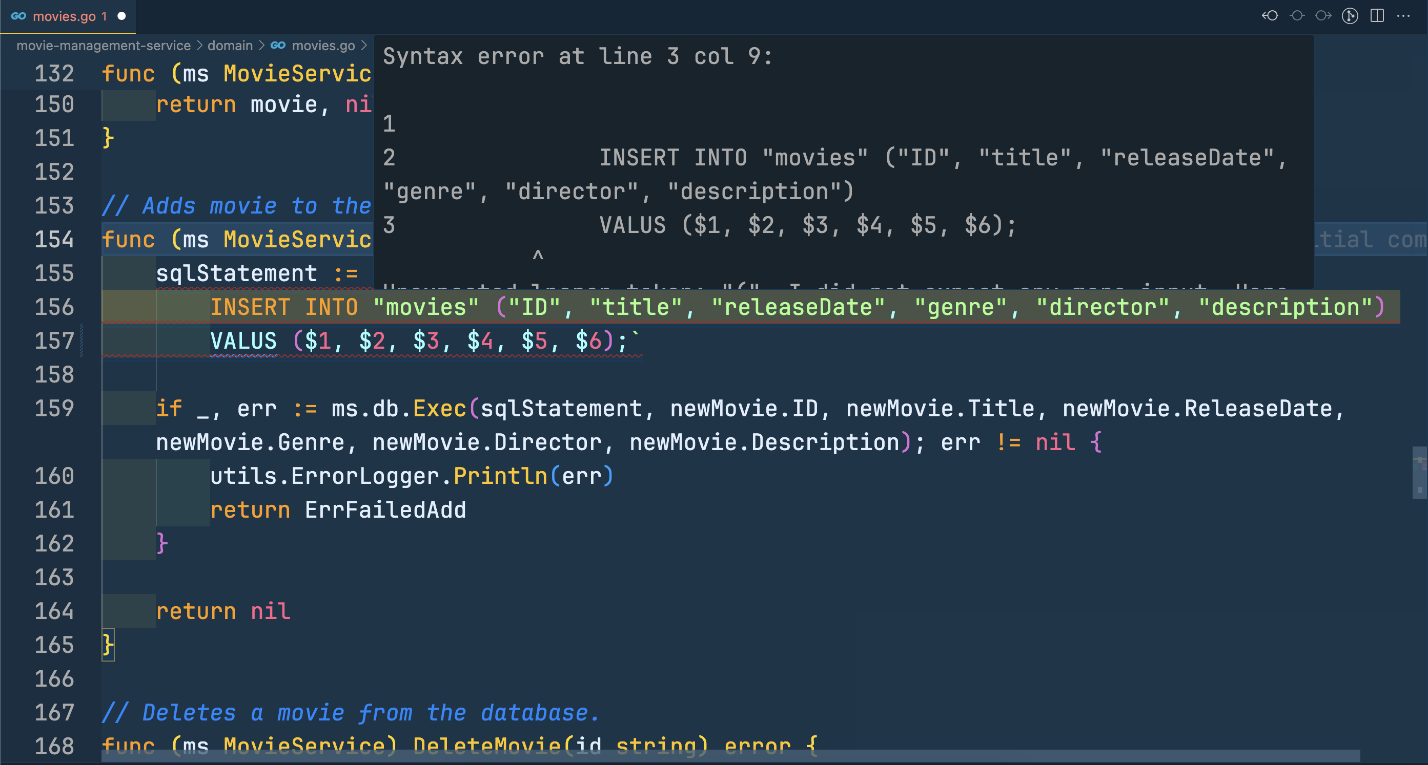 Highlights syntax errors in inline SQL