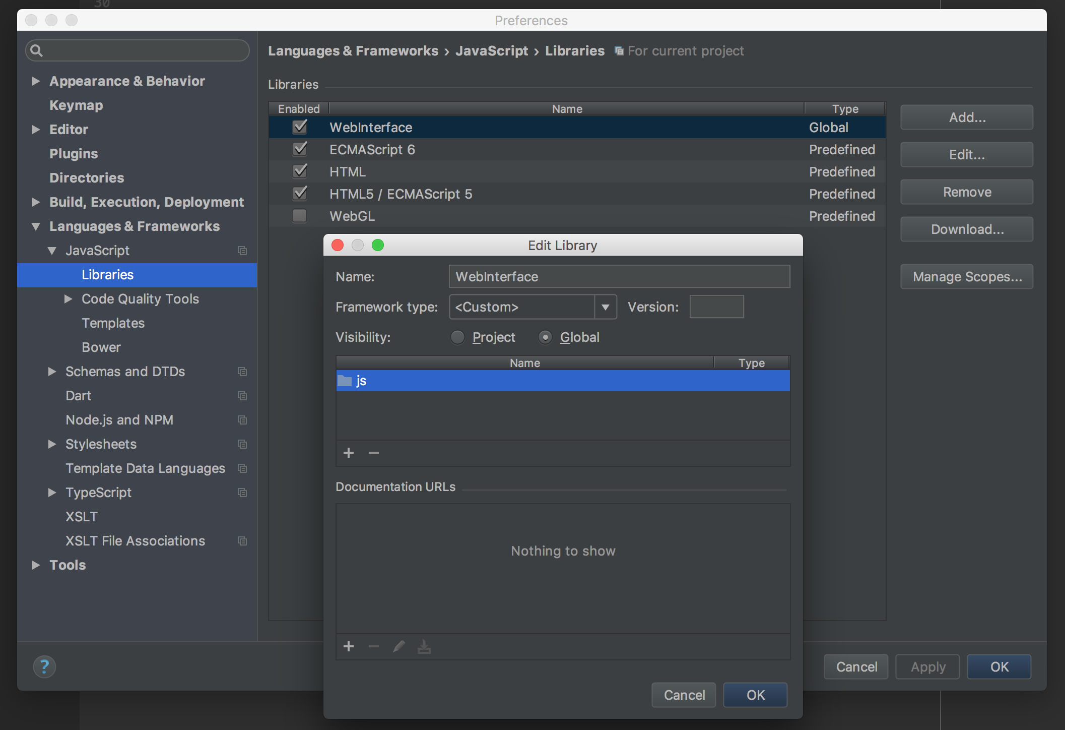 WebStorm settings