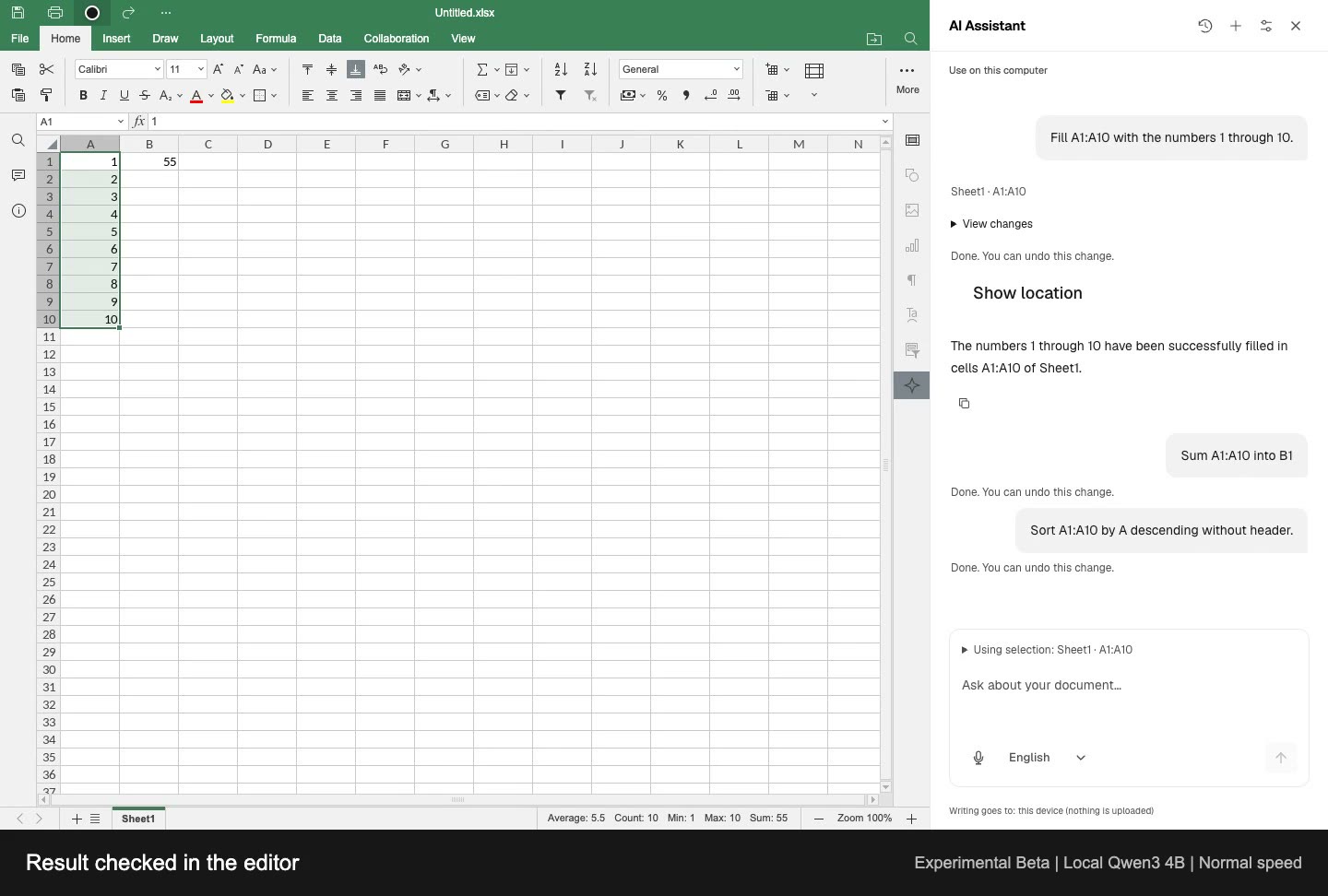 Fill, calculate, sort and undo