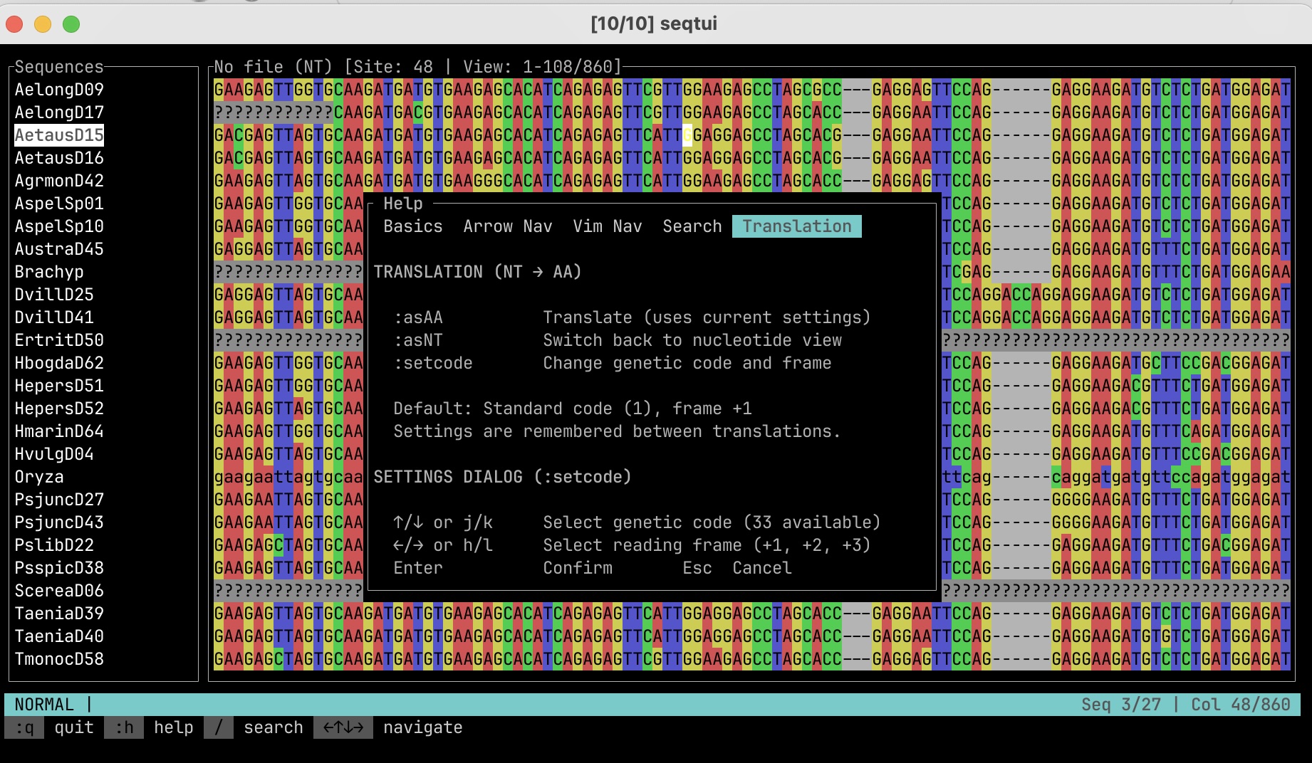 SeqTUI screenshot