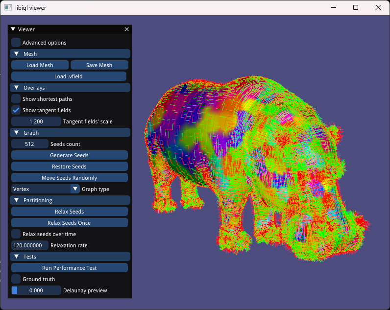 CVD on the hippo model; tangent field is shown.