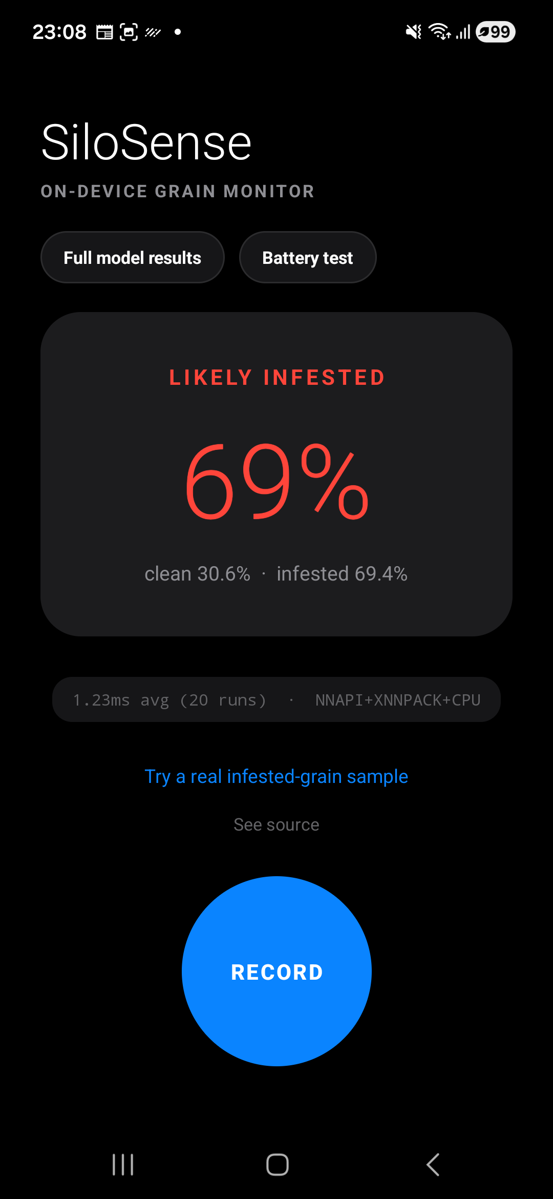Likely Infested result from the bundled sample