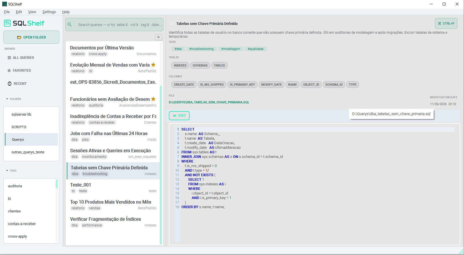 SQLShelf — tema light