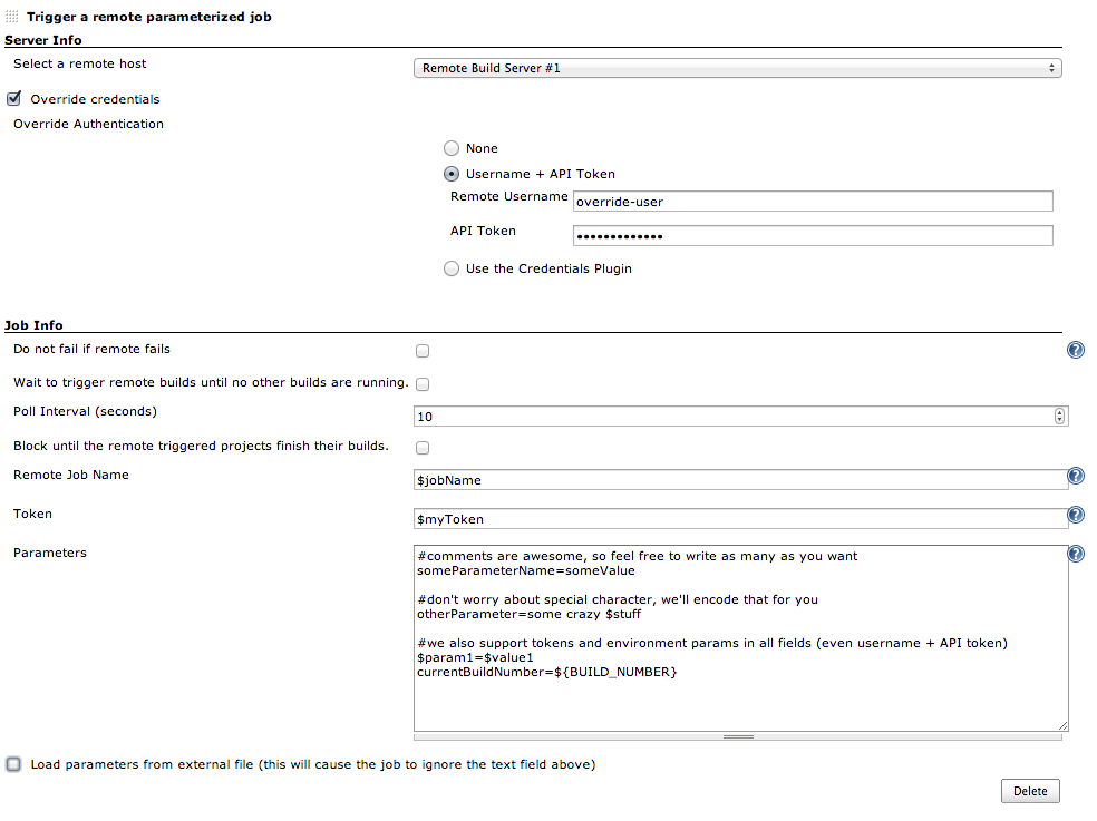 Job setup options