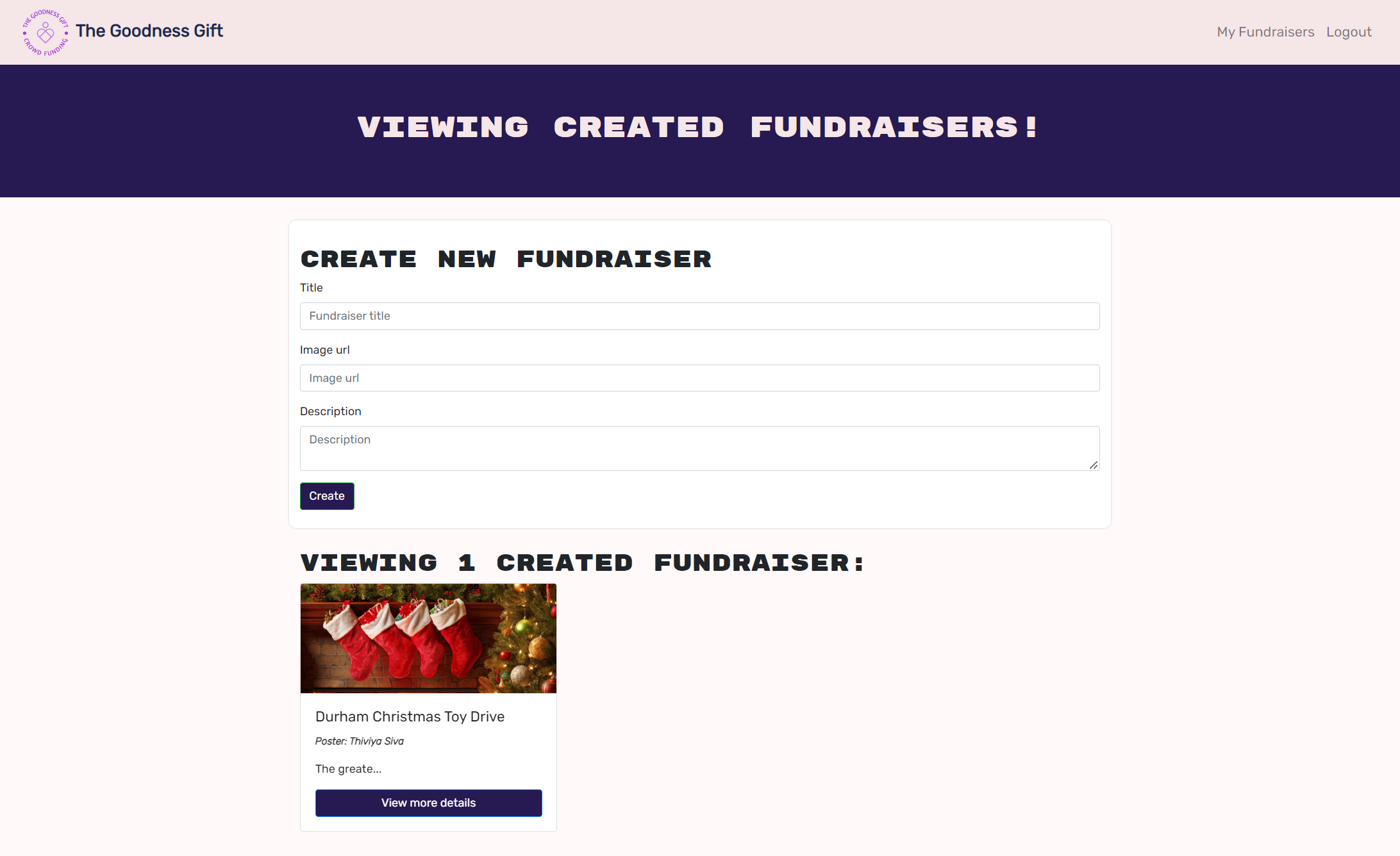 this is the created fundraisers page view