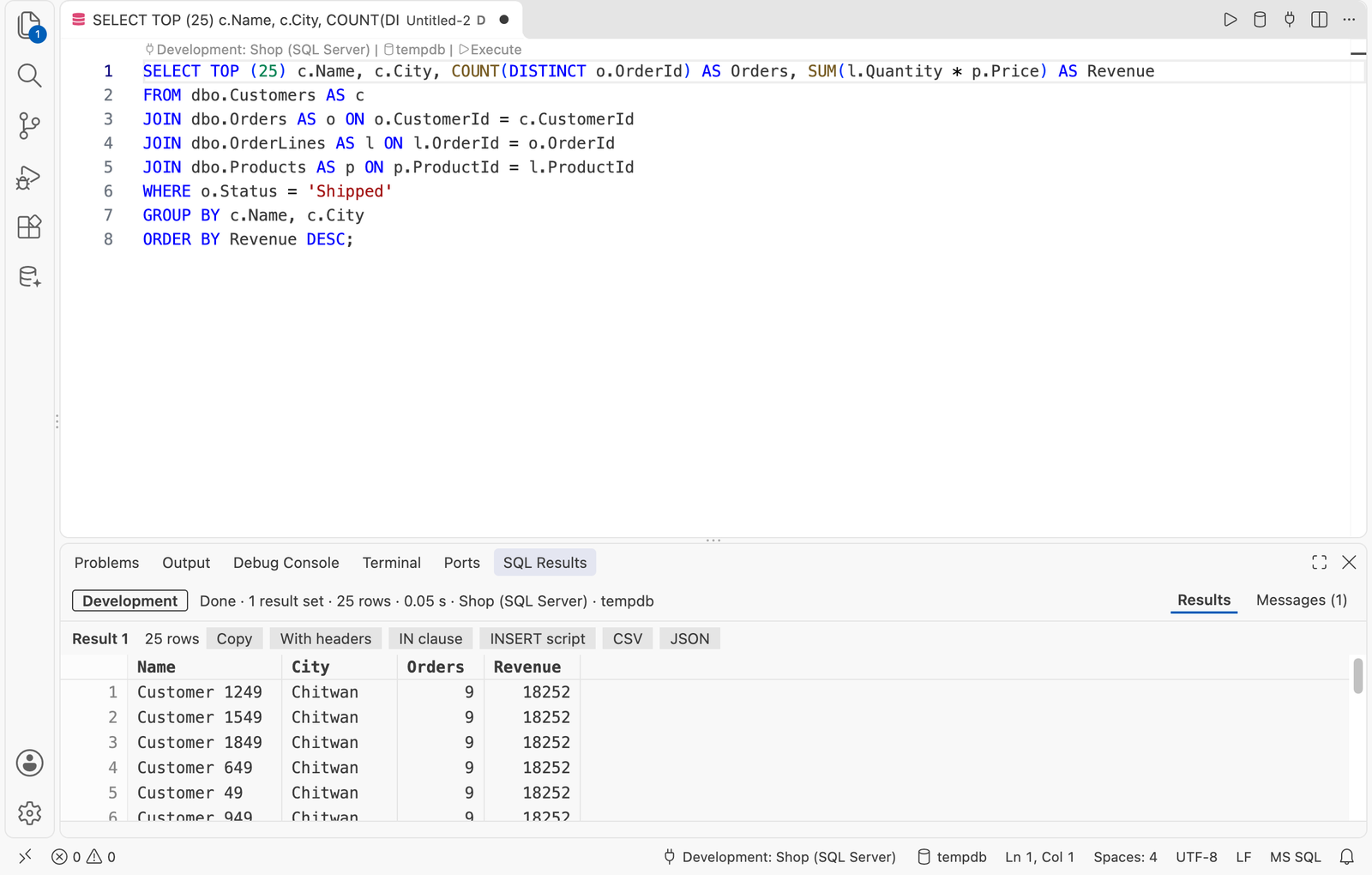 The same results in the light theme