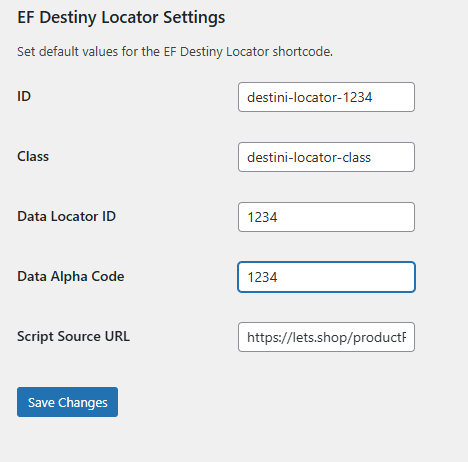 Settings page