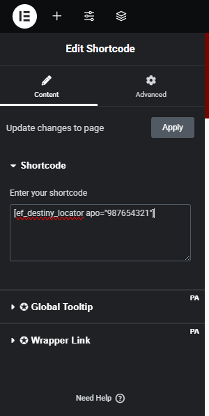 Shortcode in action