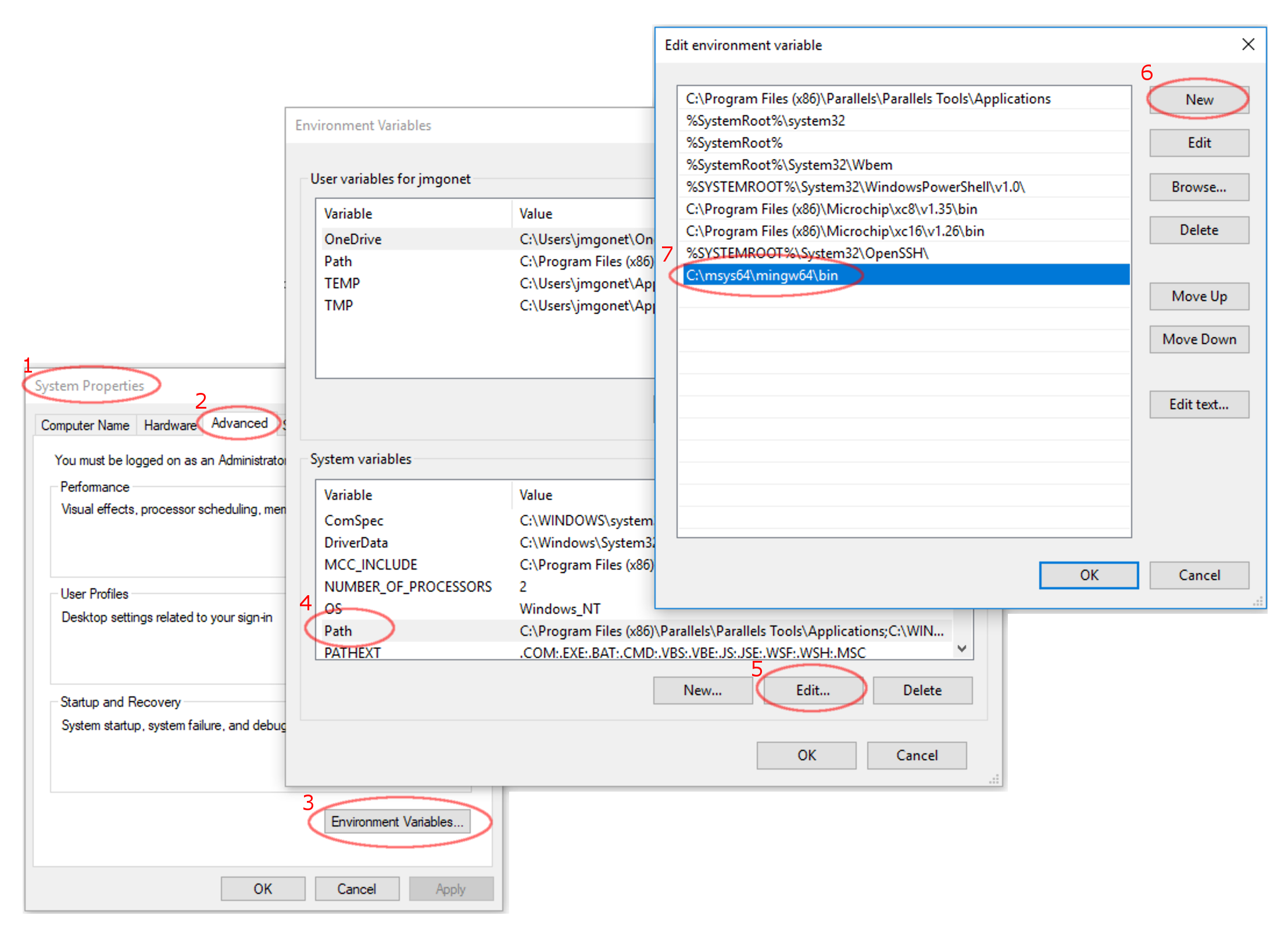Configure environment variables to use MinGW tools from Windows terminal