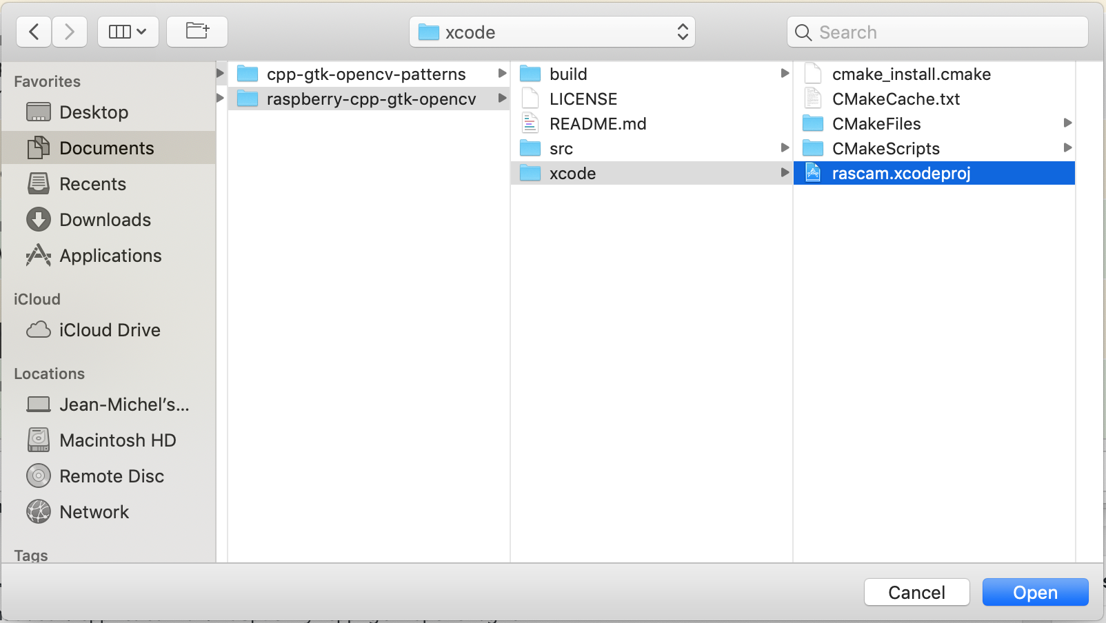 Open a cmake project from XCode