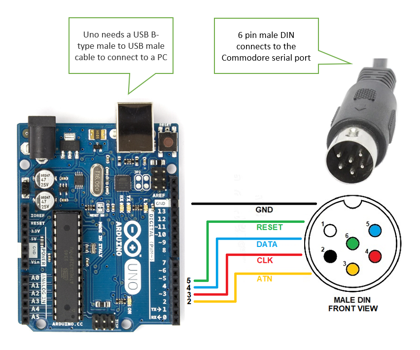 Uno to 6 pin male din