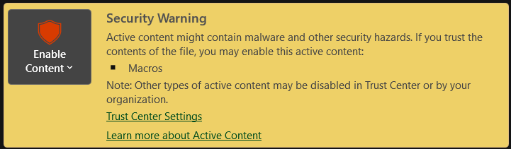 security warning macros