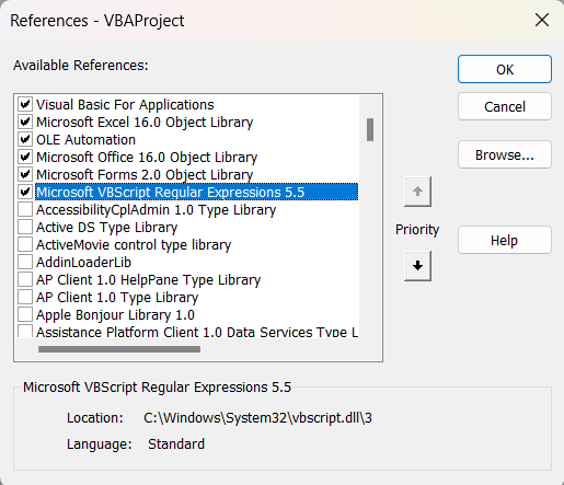 vba project references