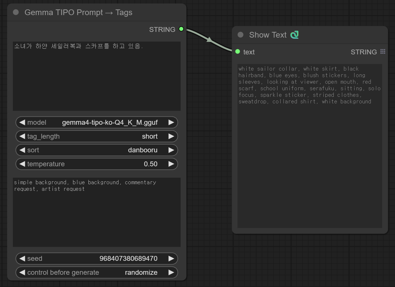 Gemma TIPO node in ComfyUI