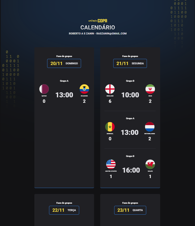 Calendário da Copa do Mundo 2022