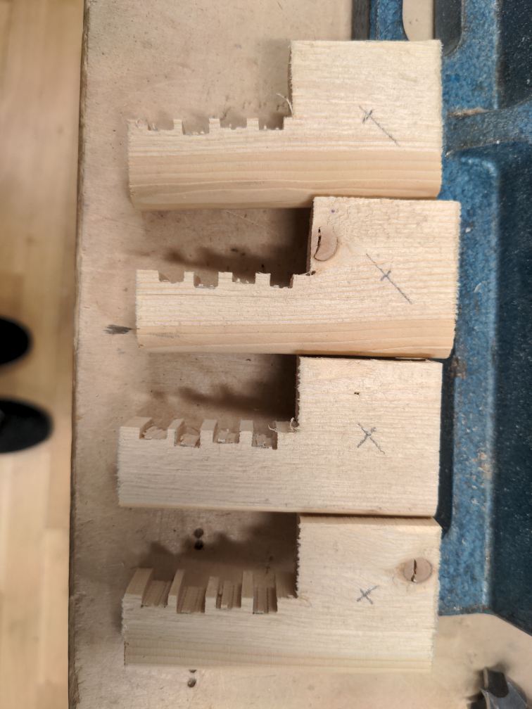 set of five wooden keys.
