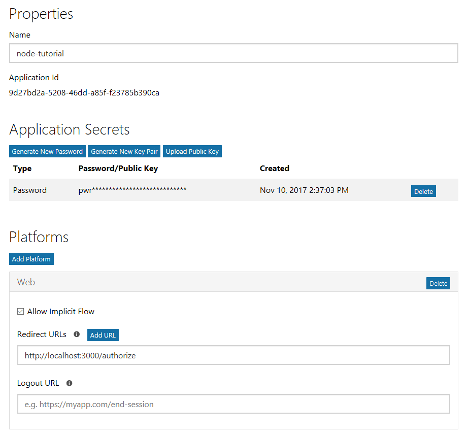 The completed registration properties.