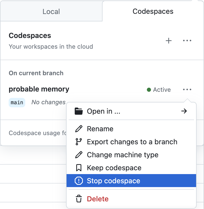 stop codespace