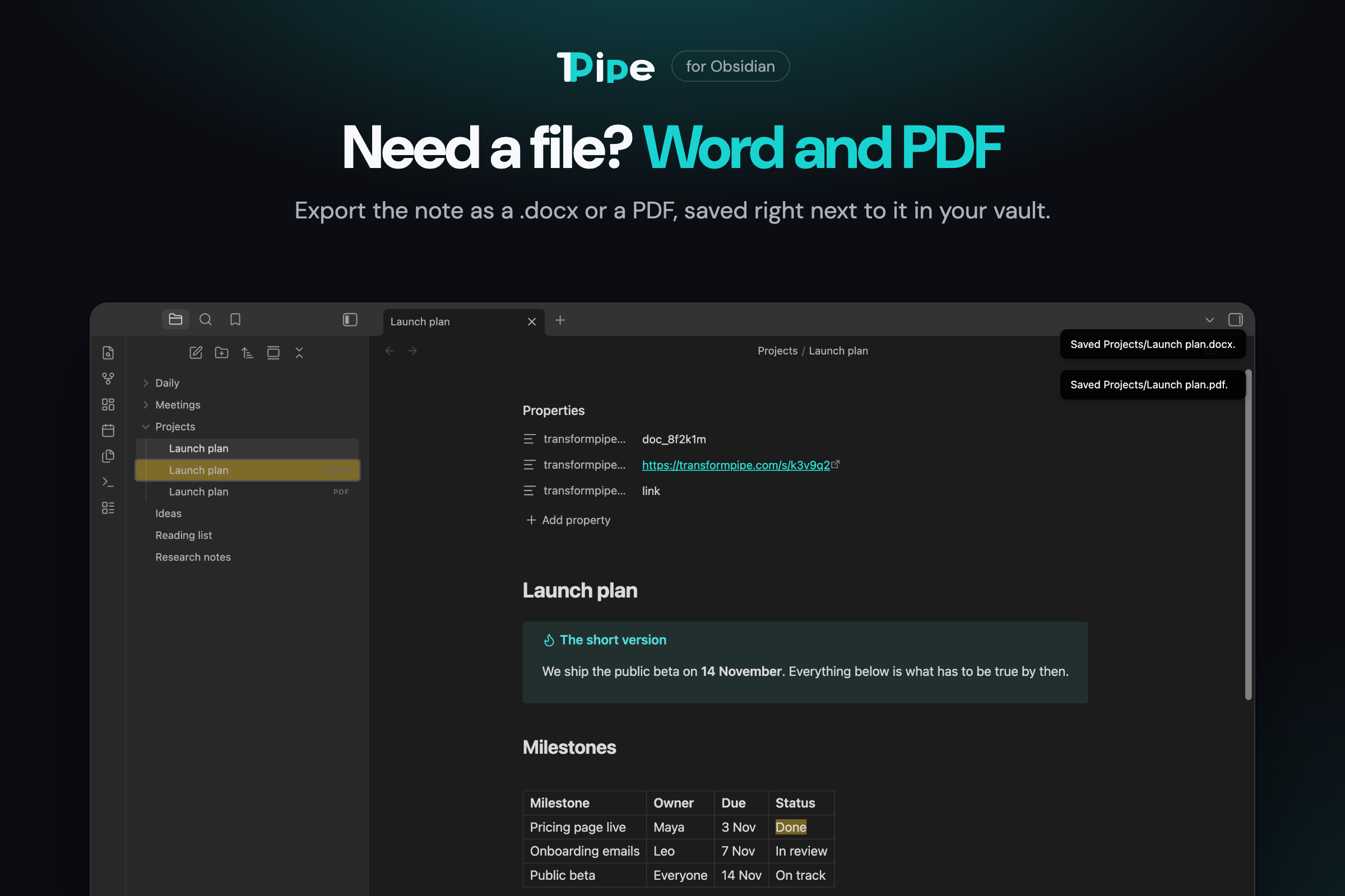 Export Word and PDF into your vault