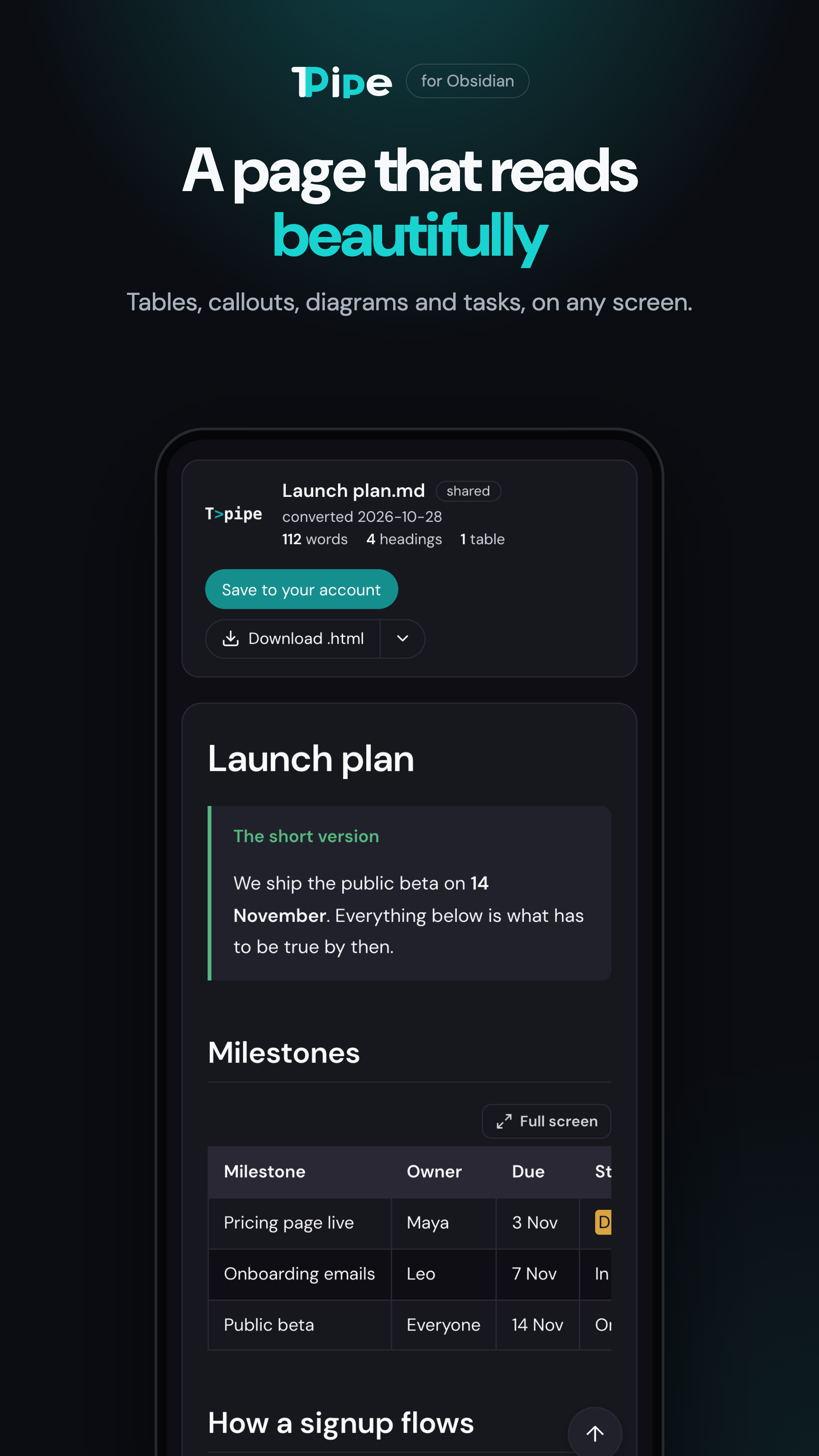 A page that reads well on any screen