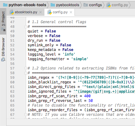 Example: opened tab with config file in PyCharm