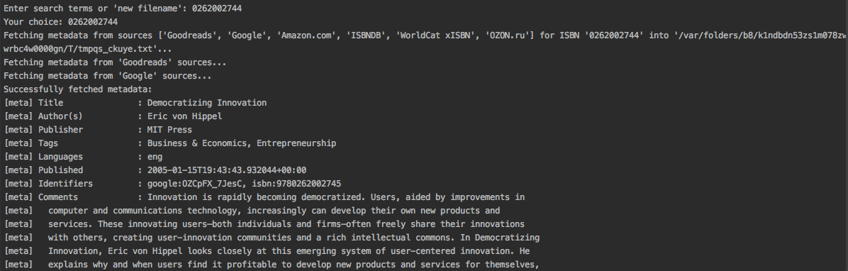 Fetch metadata based on provided ISBN