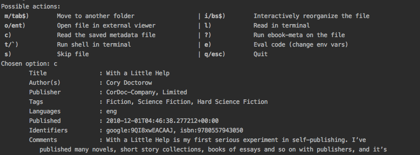 Reading the saved metadata file