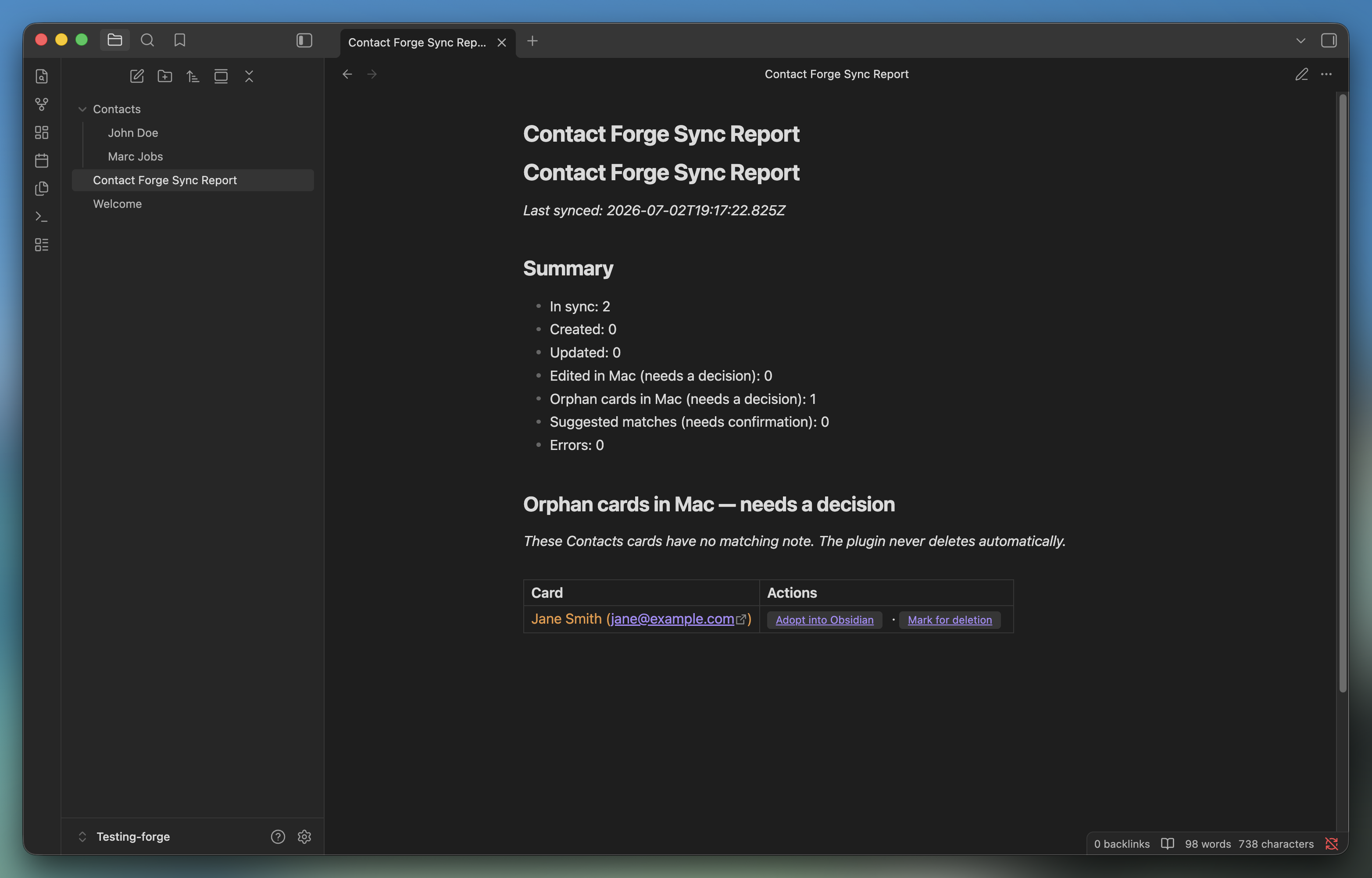 Sync report