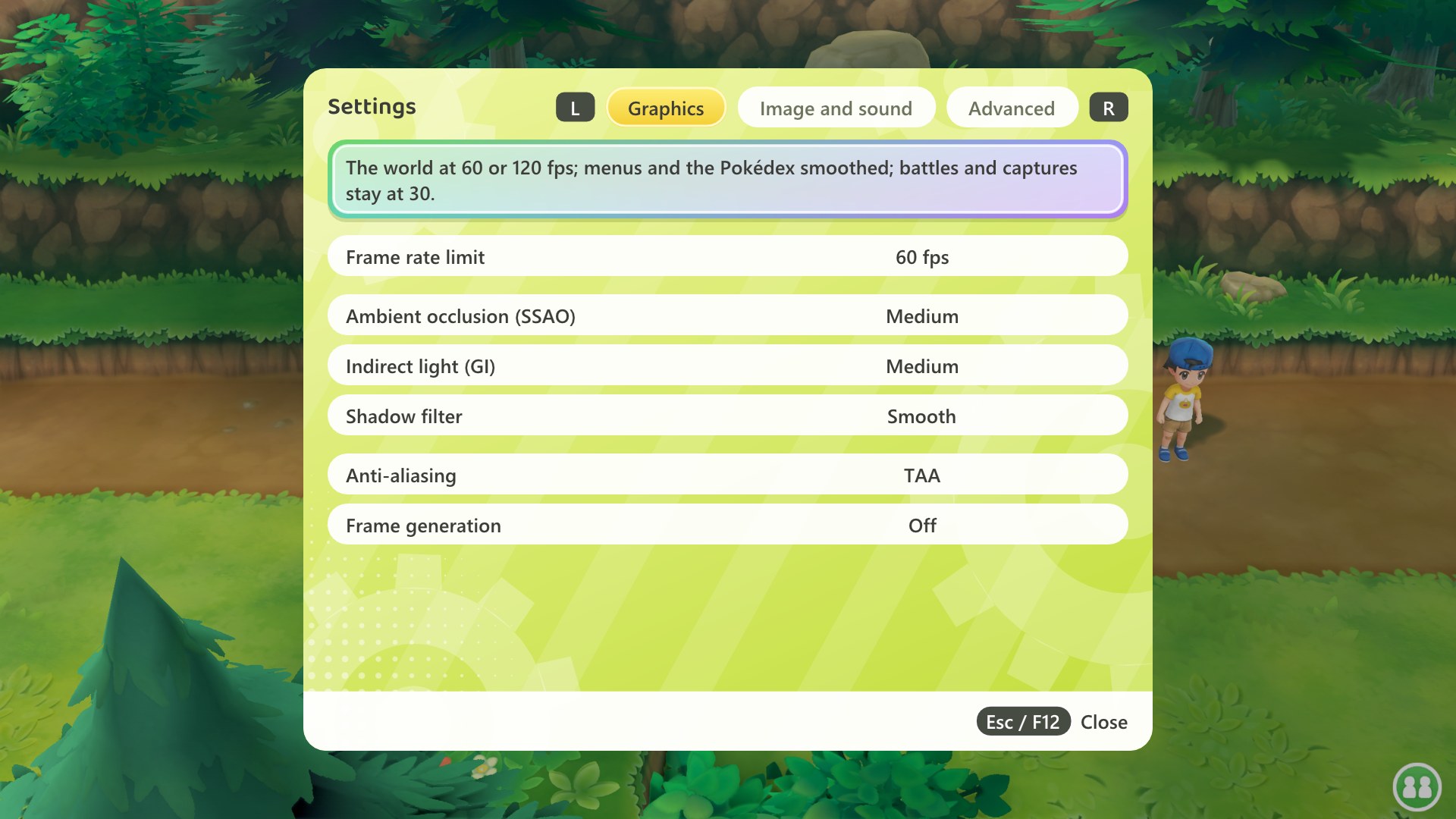 The F12 settings in the game