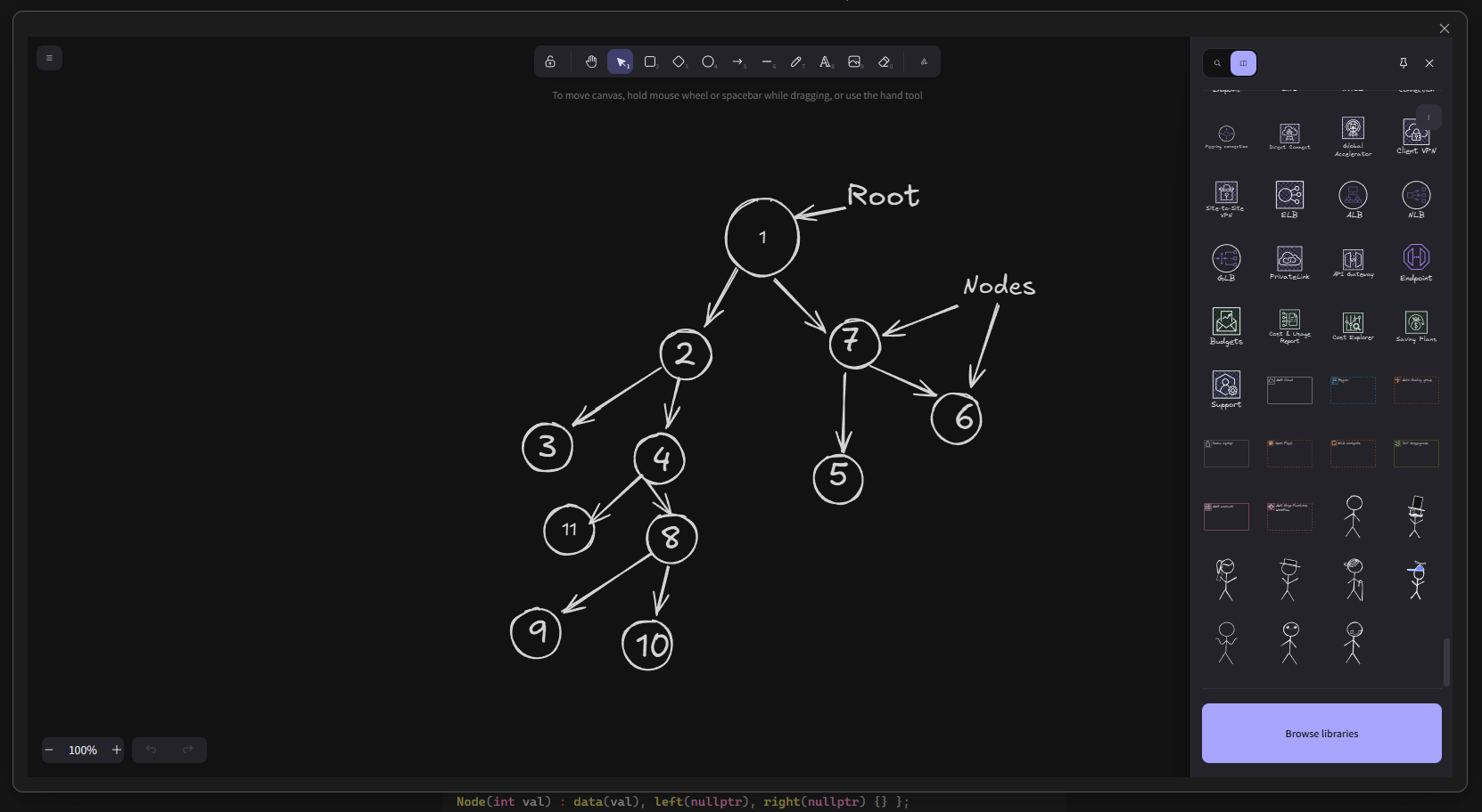 CanvasDraw editor with library panel open