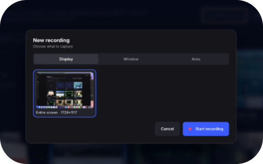 Choosing a display to record in Mock Studio