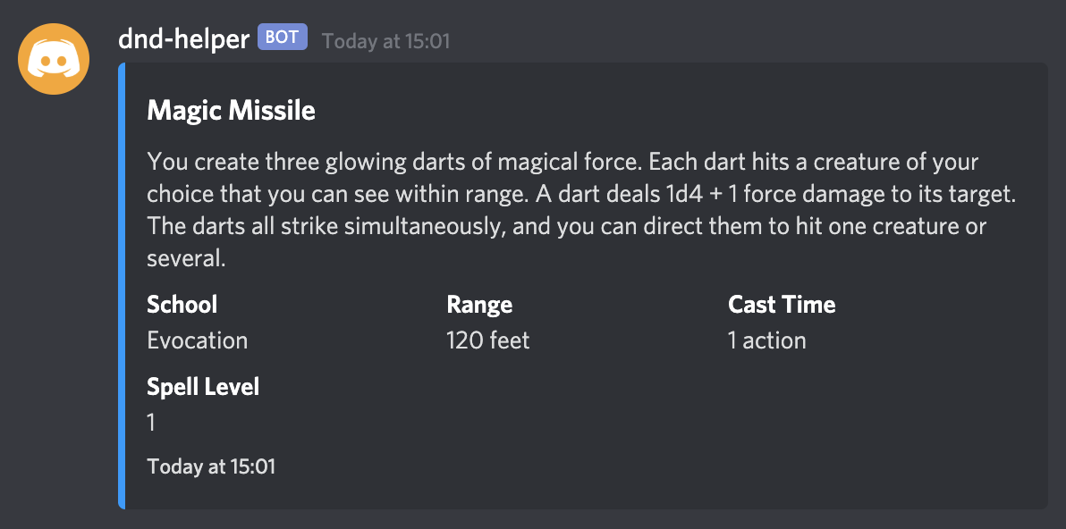 Example of spell command used via the bot