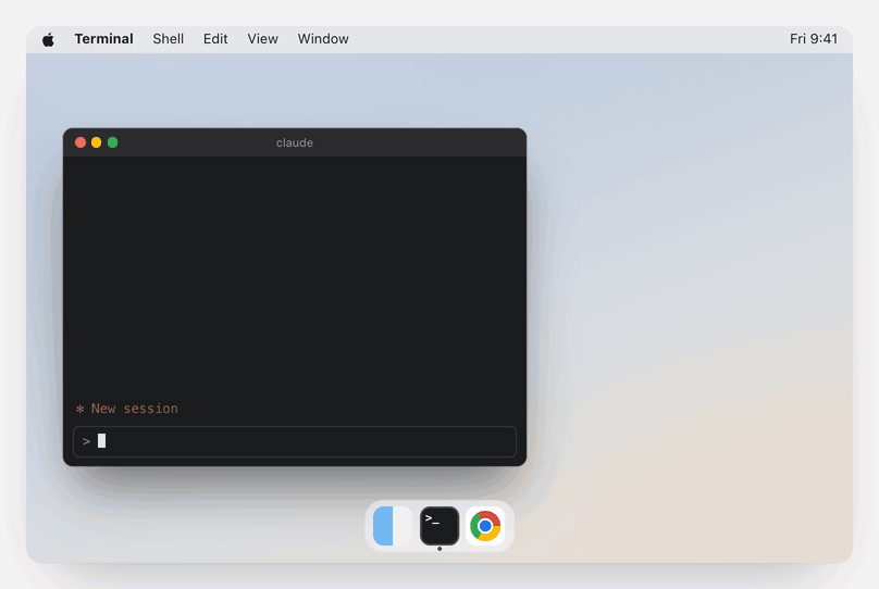 In a new session, Claude opens myaccount.google.com in the red window behind the terminal and names the signed-in account.