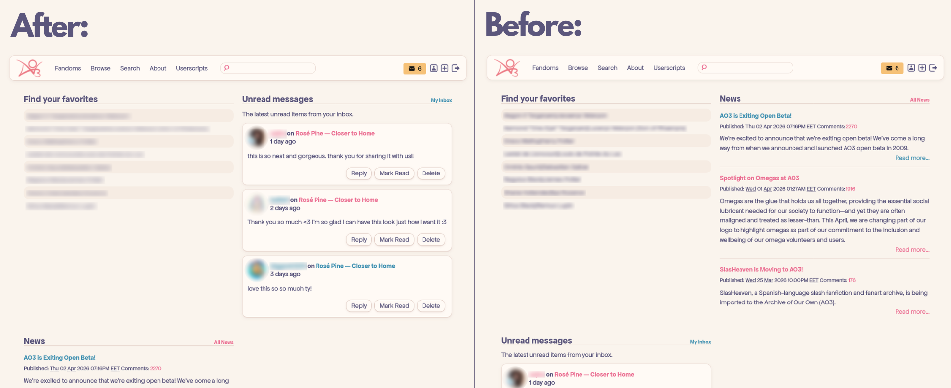 Unread Messages next to Favorites desktop preview