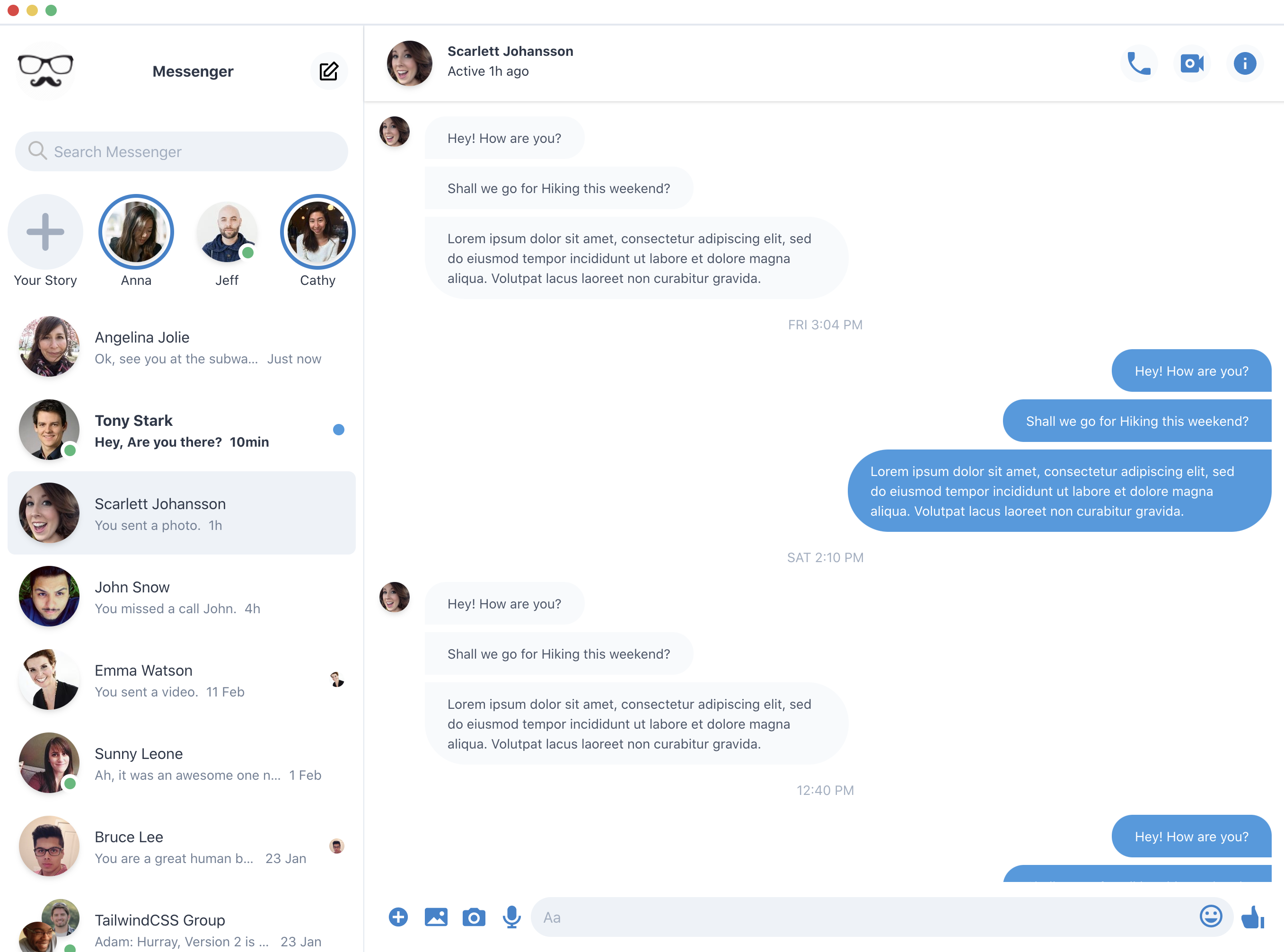 Facebook Messenger clone built using TailwindCSS