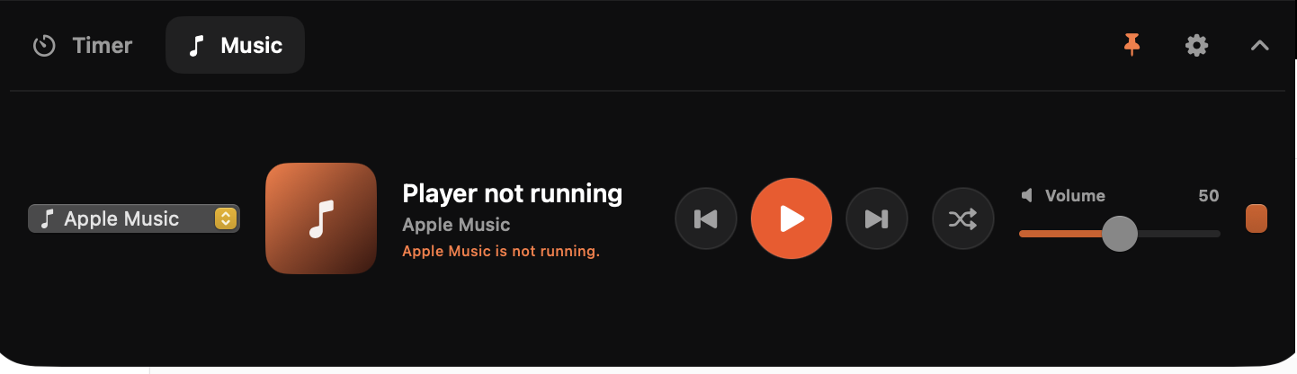 Apple Music playback controls inside Hocus Focus