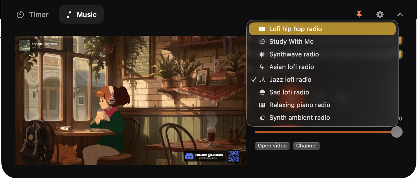 The Lofi Girl station picker in Hocus Focus