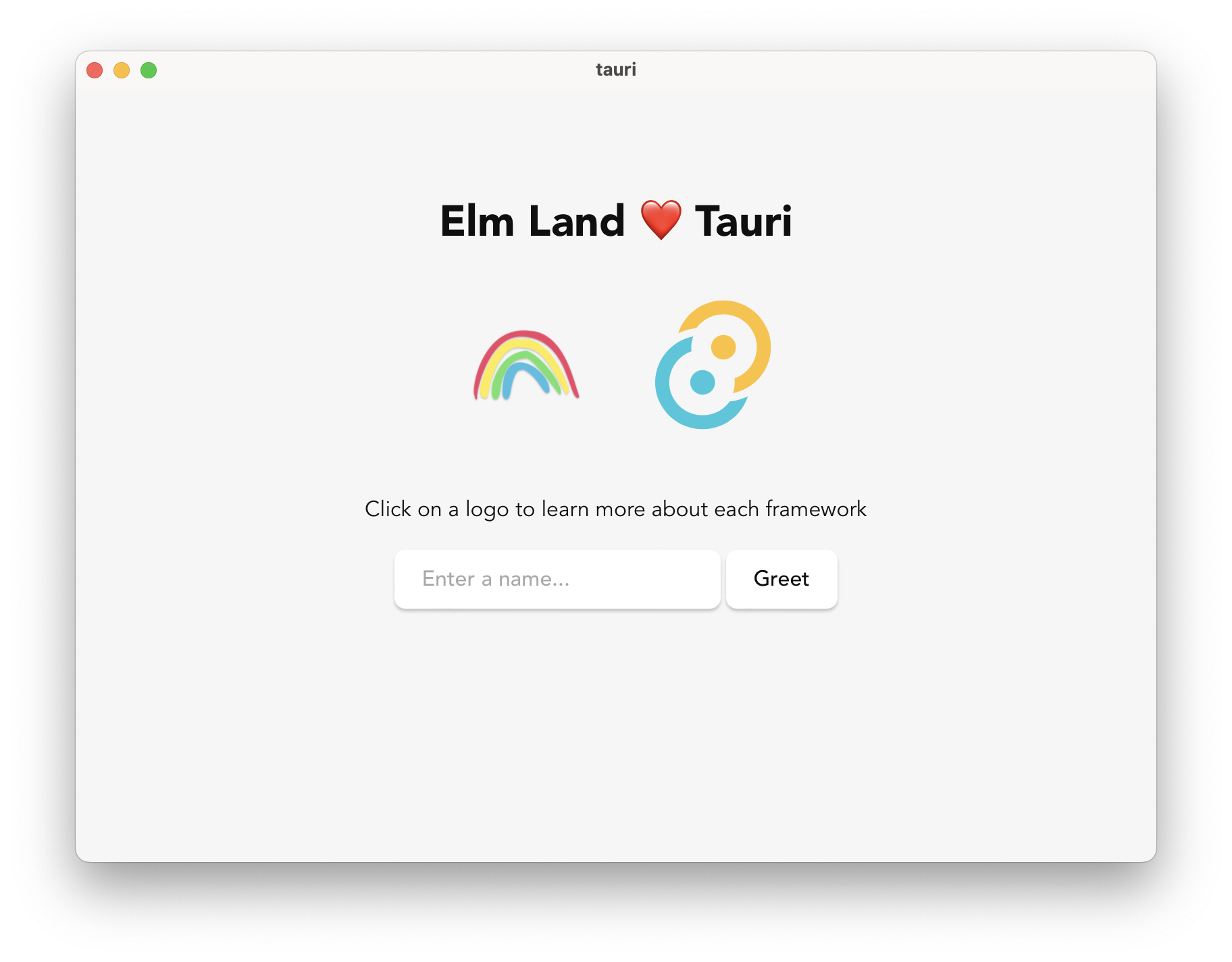 Screenshot of Tauri and Elm Land working together