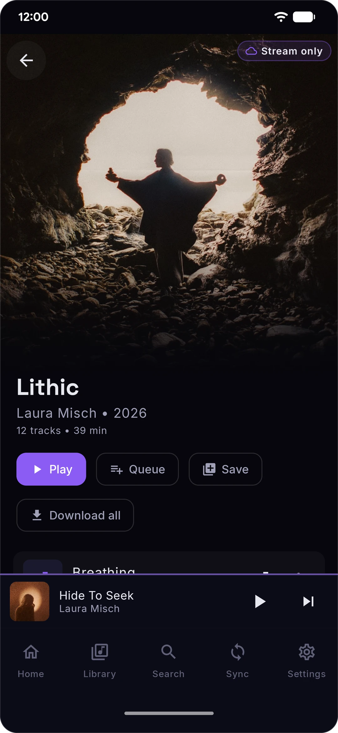 An album page (dark theme)