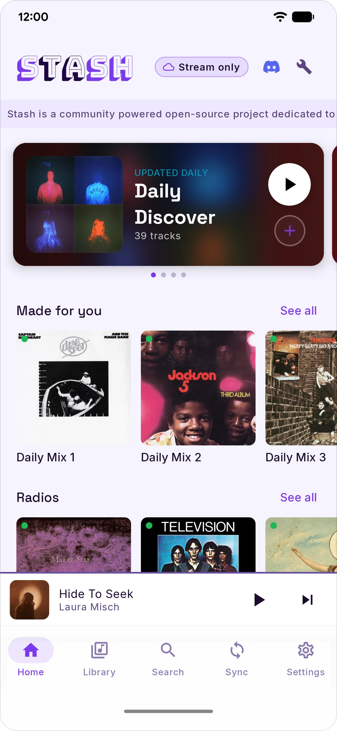 Home: Daily Discover, your mixes and radios (light theme)