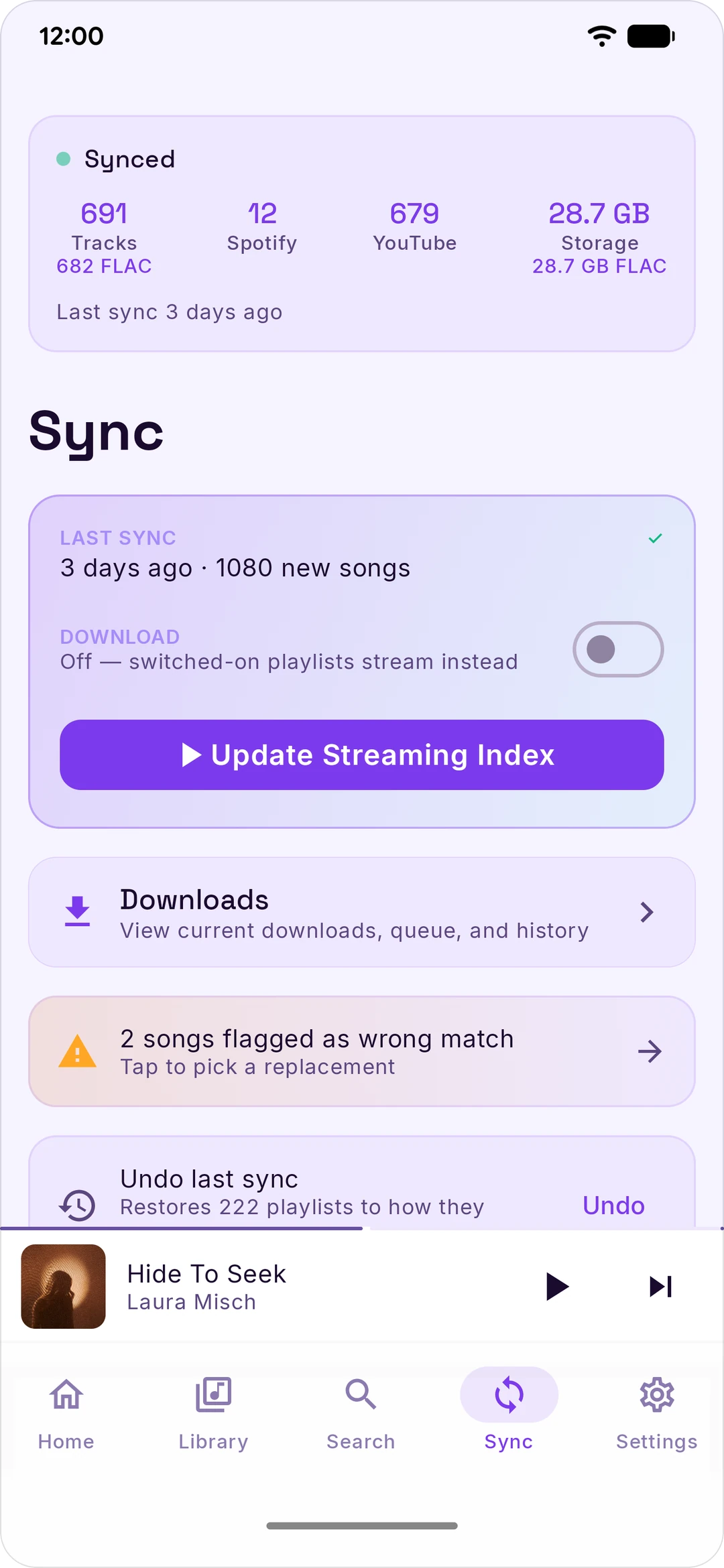 Sync: your library at a glance (light theme)
