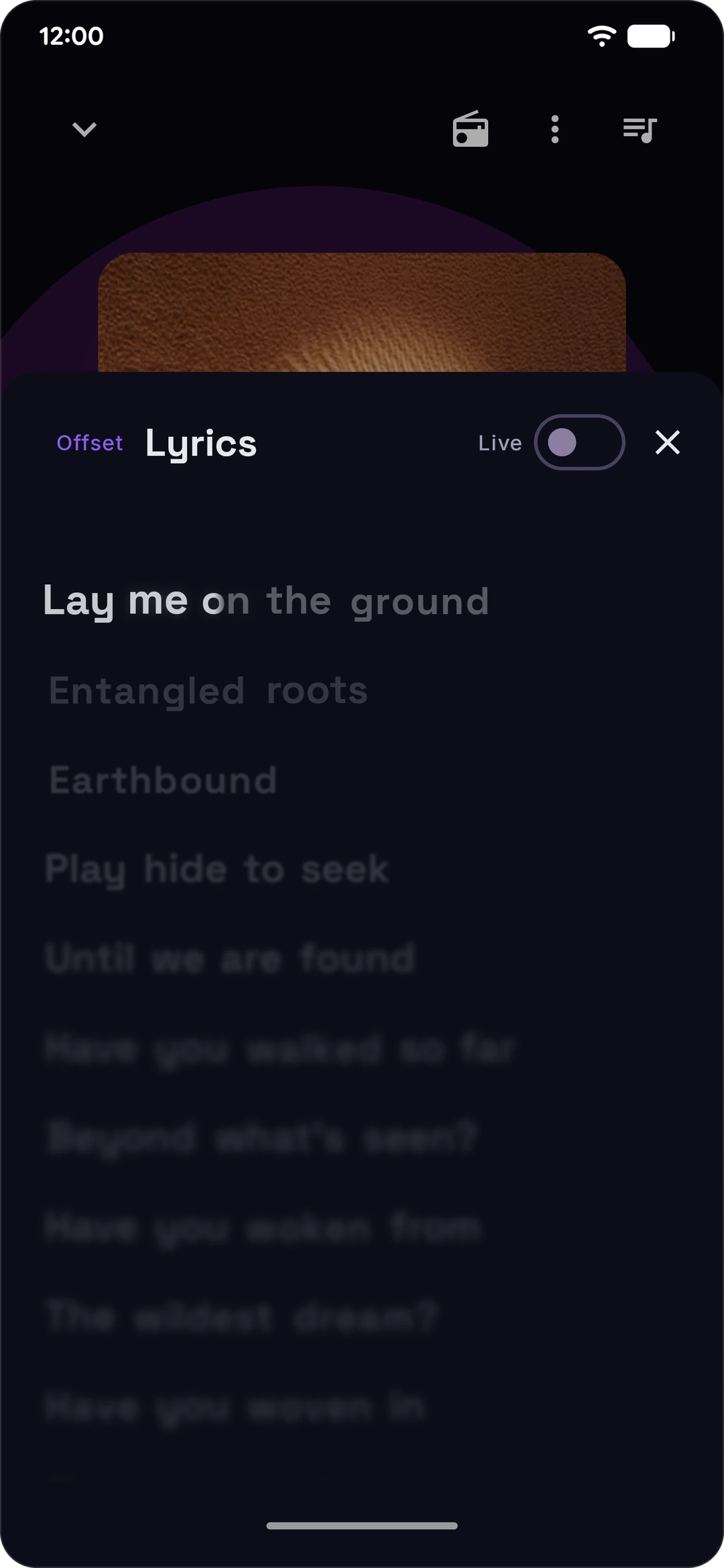 Lyrics that light up word by word (dark theme)