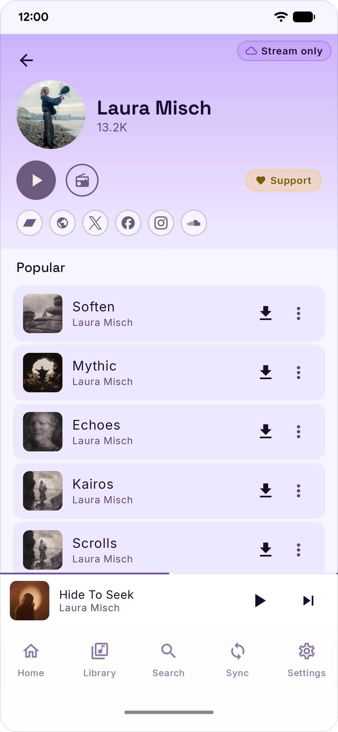 An artist page (light theme)