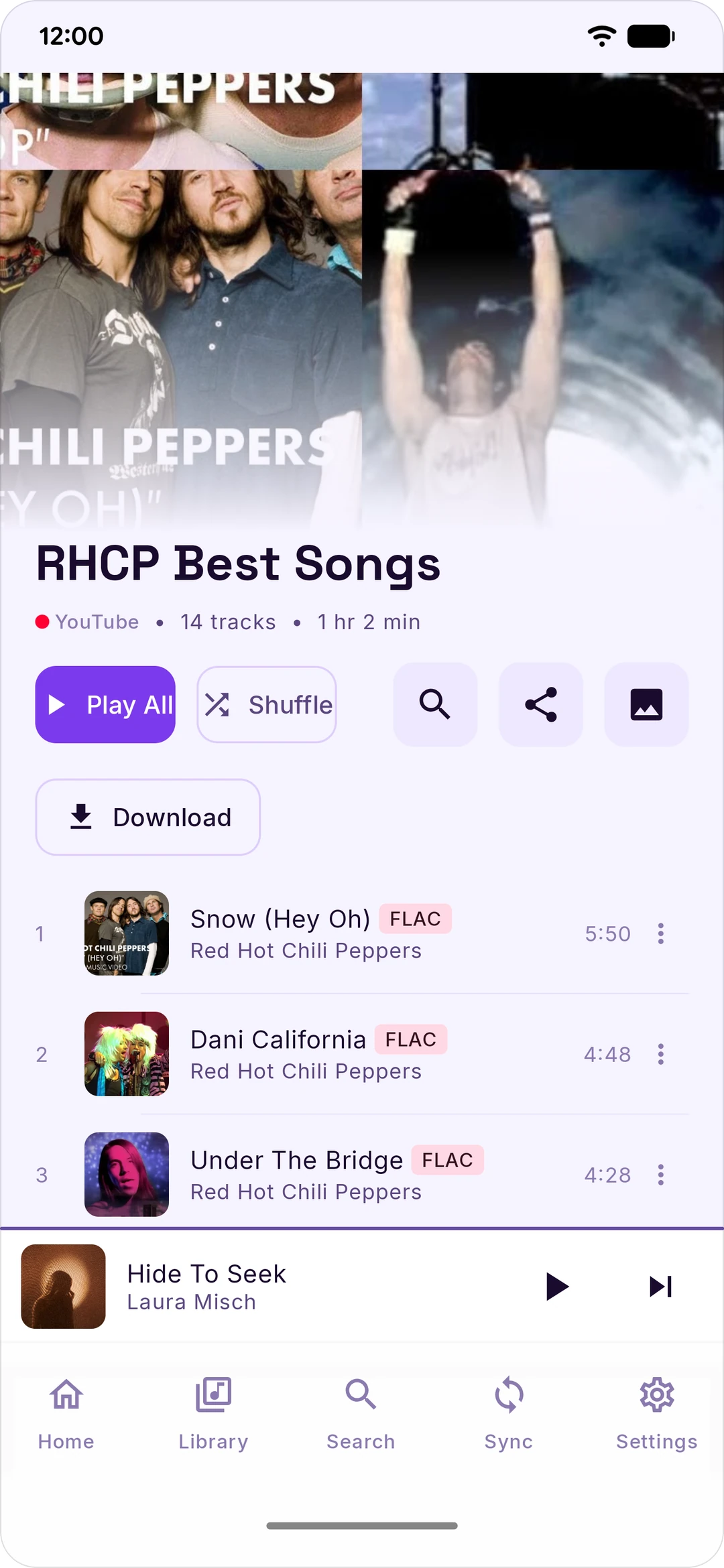 A playlist page with its Download button (light theme)