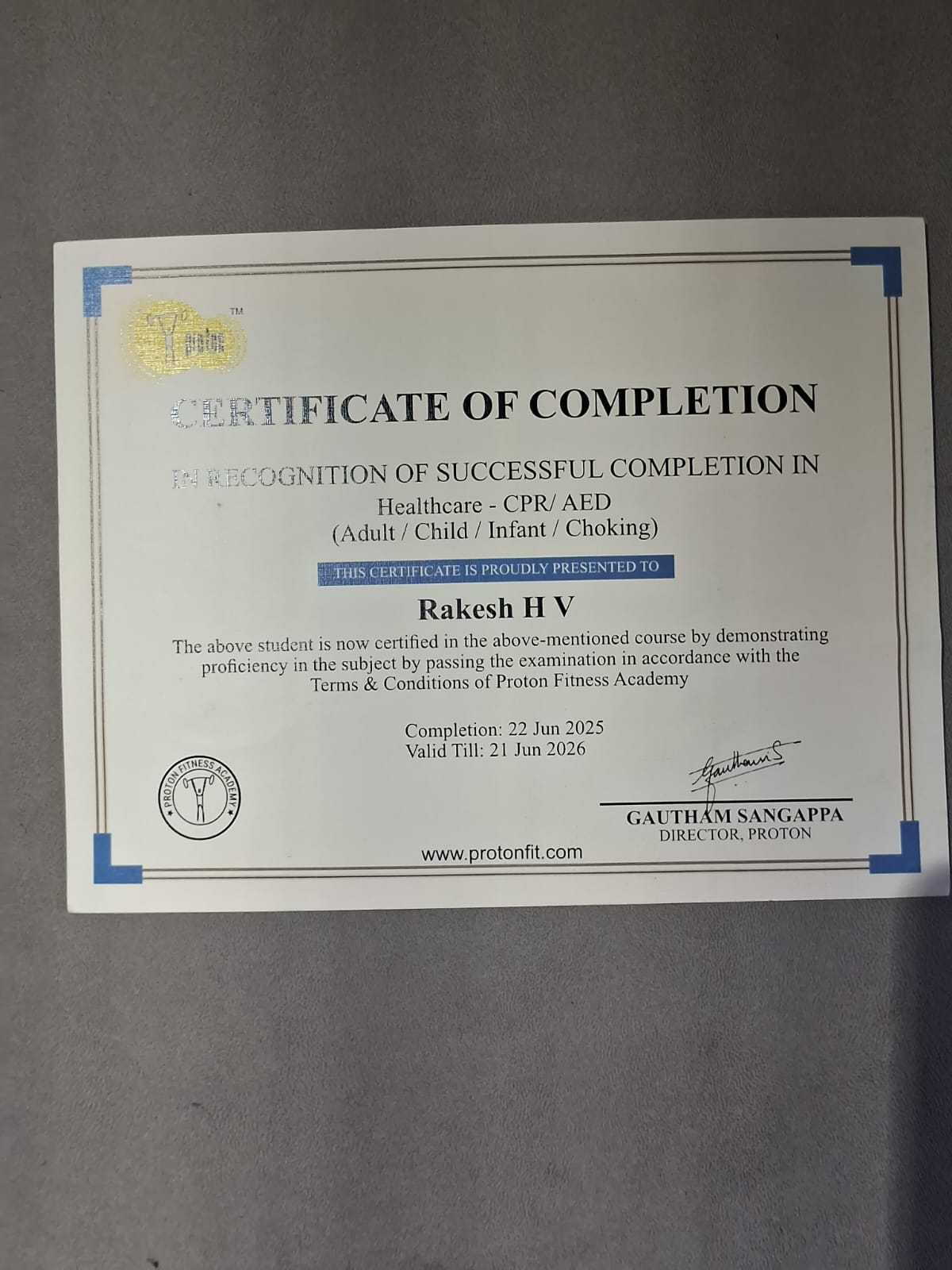 CPR AED certificate