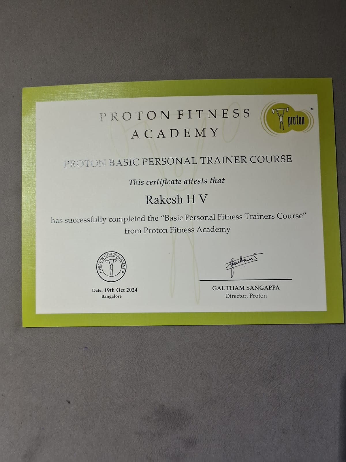 Certified Personal Trainer certificate
