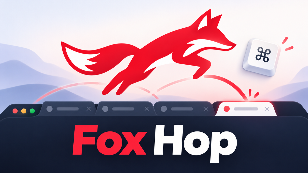 Fox Hop: a red fox leaping over browser tabs