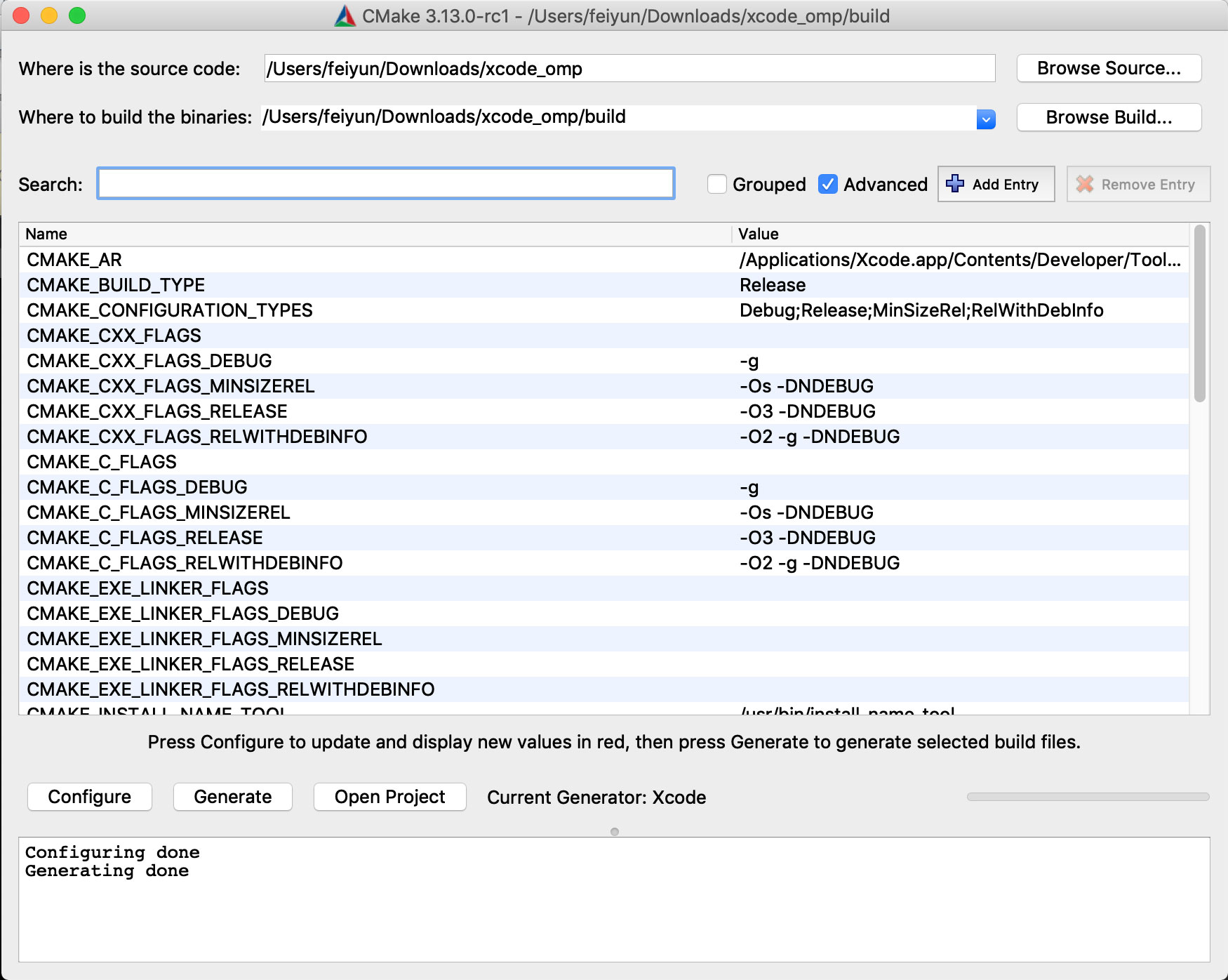 CMake GUI after configured