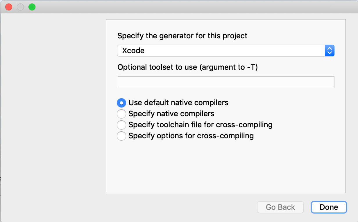 Select Xcode as the generator