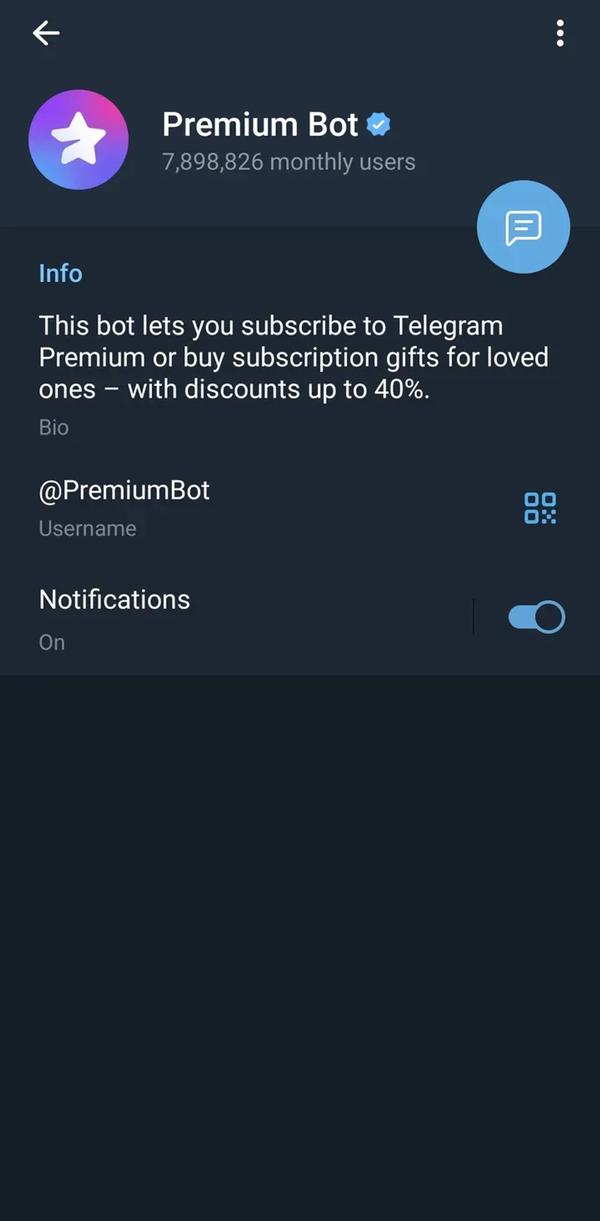 Пример подарка Telegram Premium с помощью специального бота